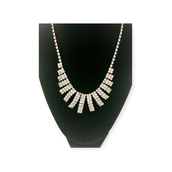 1950s Vintage‎ Clear Rhinestone Fan Necklace - Picture 5 of 11